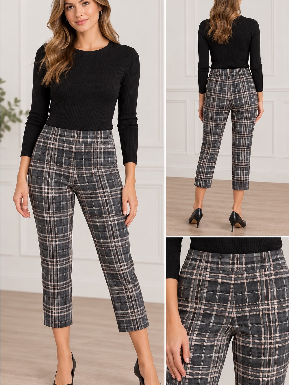 Isaac Mizrahi plaid pull on pants.